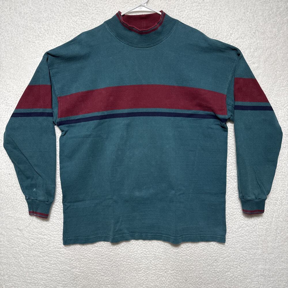 Vintage L.L. Bean Men's Sie XL Green Maroon Mock Neck Sweater Pullover